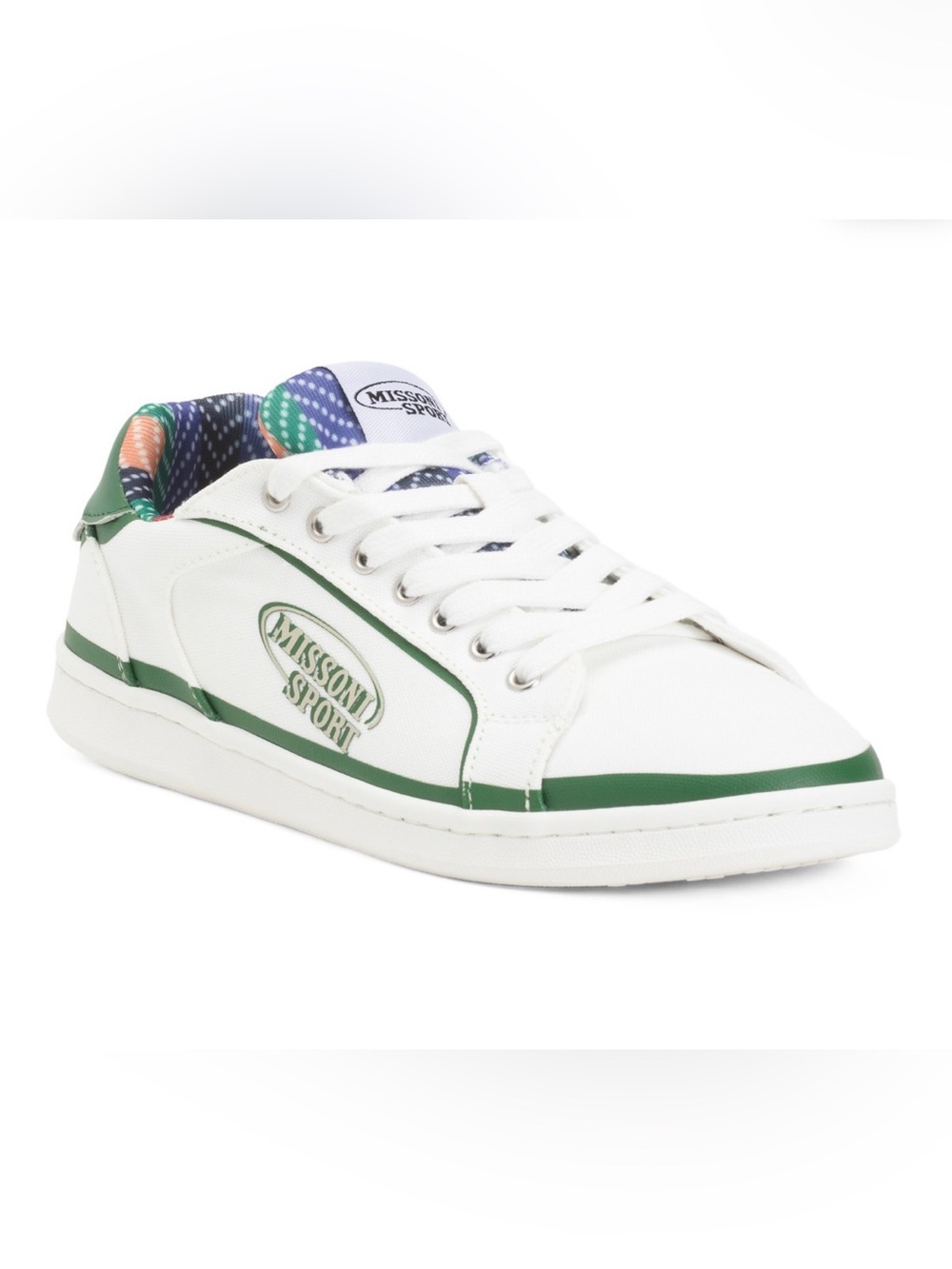 Missoni White Sneakers with Green Trim and Multicolor Lining
